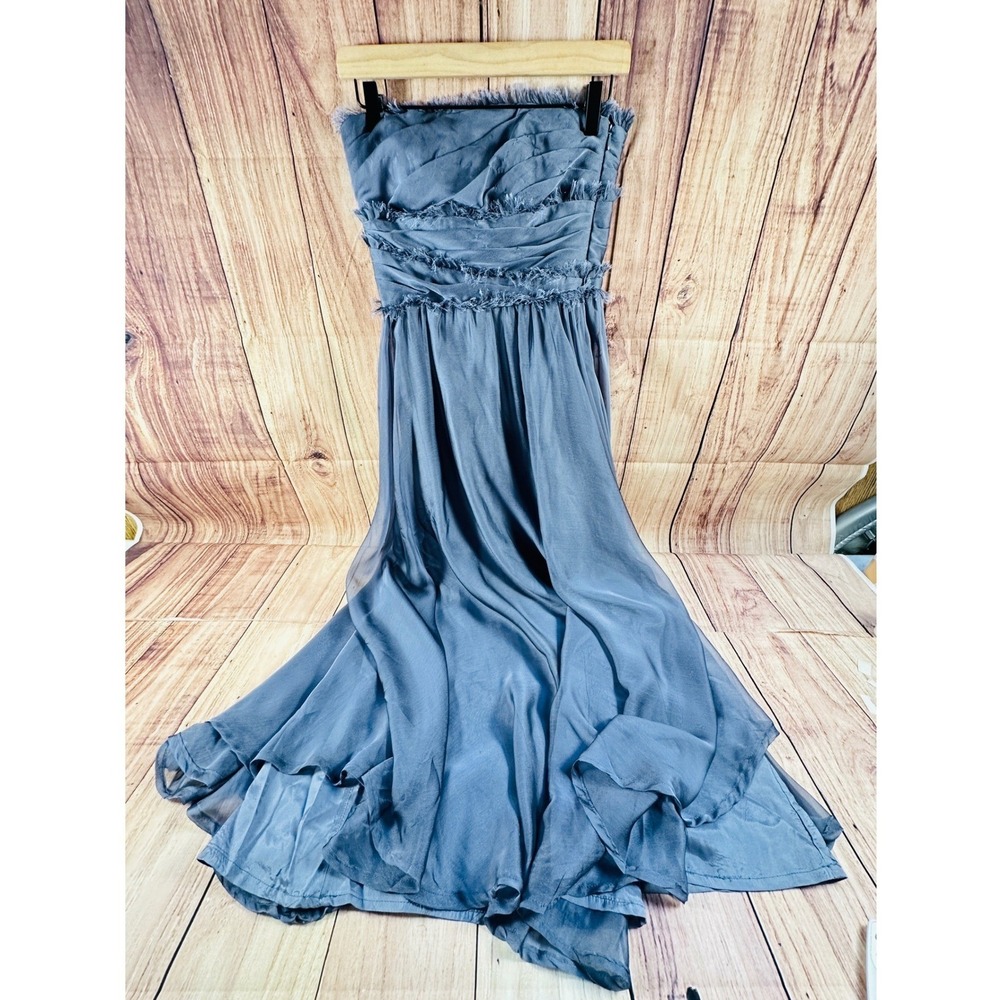 Monique Lhuillier Formal Dress Gown Size 4 Blue Strapless Fringe Prom